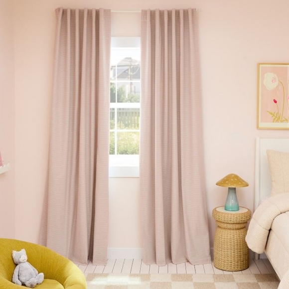 ❤️BUY 2 GET 1 FREE  West Elm Chambray Tack Stripe Curtain, Size 48"W x 96"L,Pink - Picture 1 of 11